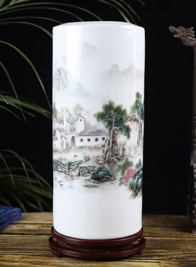 景德镇陶瓷中式书画箭筒 粉彩插花摆件 家居书房瓷器花瓶工艺品