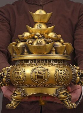 铜聚宝盆金蟾摆件三足金蝉蟾蜍客厅家居财位转运存钱罐
