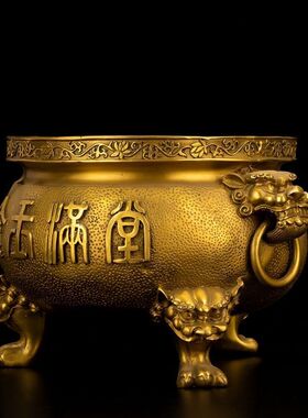铜金玉满堂香炉摆件 三足香炉大号 家用供奉供佛室内烧香炉供