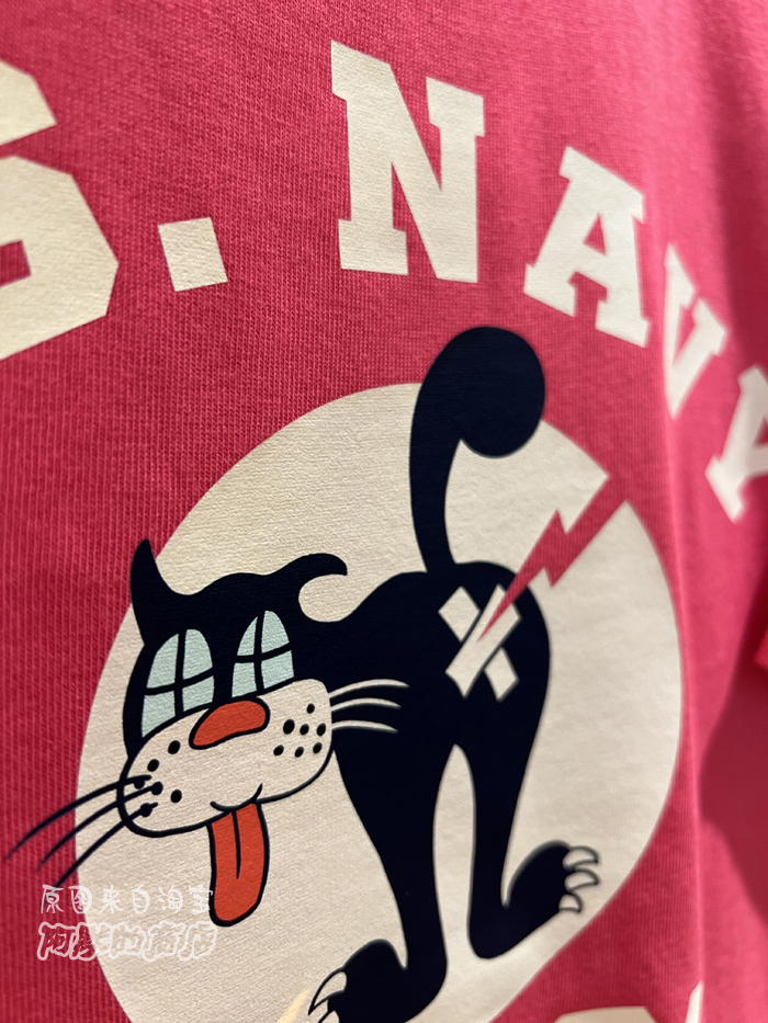 阿默的商店 美式复古 vintage 小猫 玫红色 纯棉休闲男女情侣T恤,淘宝优惠券,粉丝福利购,淘宝优惠卷