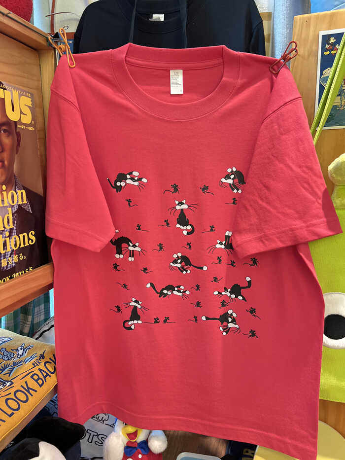 美式复古 vintage 黑猫抓老鼠 220克小领口玫红色纯棉男女情侣T恤,淘宝优惠券,粉丝福利购,淘宝优惠卷