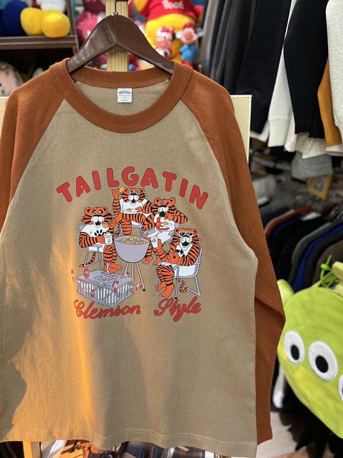 美式复古 vintage 卡通可爱小老虎 拼色插肩粗棉重磅男女情侣T恤,淘宝优惠券,粉丝福利购,淘宝优惠卷