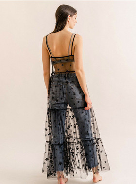 女士修身星星网纱吊带连衣裙