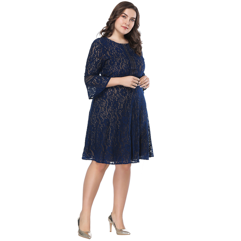 big size women dresses ladies horn sleeve summer lacy dress - 图2