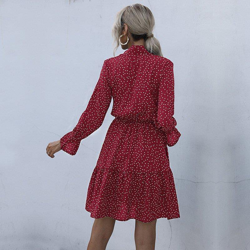 2021 Polka Dot Collar Flare Long Sleeve ShortDress短款连衣裙 - 图2