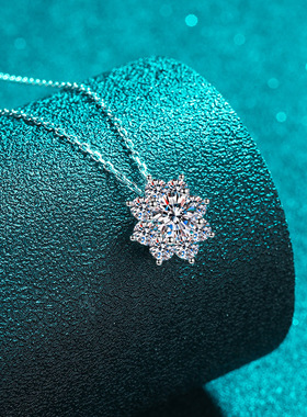 花女八吊坠花瓣太阳链1钻项链锁骨克拉莫桑莫桑石铂金PT950进口