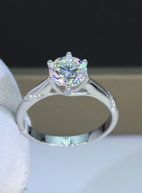 pt950色通灵18K2六爪克拉结婚戒指莫桑石微镶铂金女D白金经典