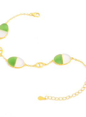 天然老料和田玉S925银镶玉手链