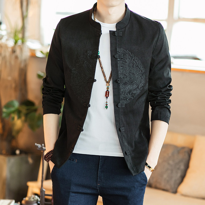 中国风唐装春秋季男士外套韩版潮流 草墨夹克