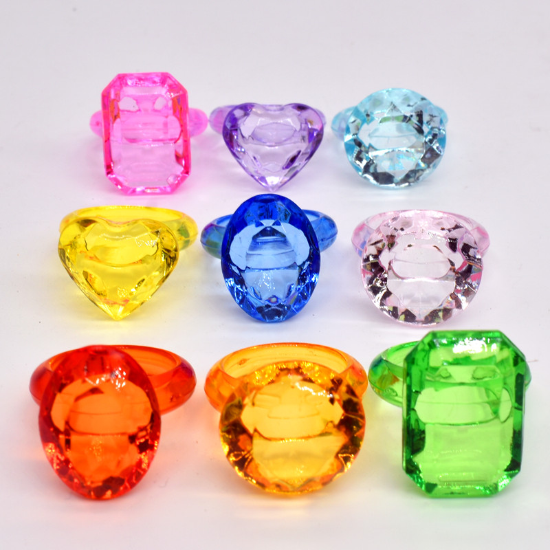 儿童透明亚克力水晶钻石宝石戒指小朋友早教幼儿园女孩子奖励礼品-图0