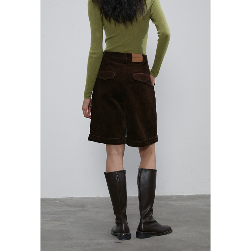 BLANK LABEL 100棉高腰折边灯芯绒五分裤女春秋叠穿亲肤直筒短裤 - 图2