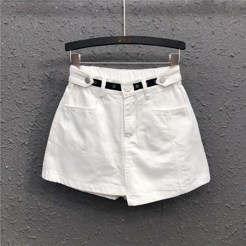 艾天丽旗舰店艾天丽a字阔腿裤裙短裙女20夏季新款时尚白色高腰显瘦牛仔半身裙0