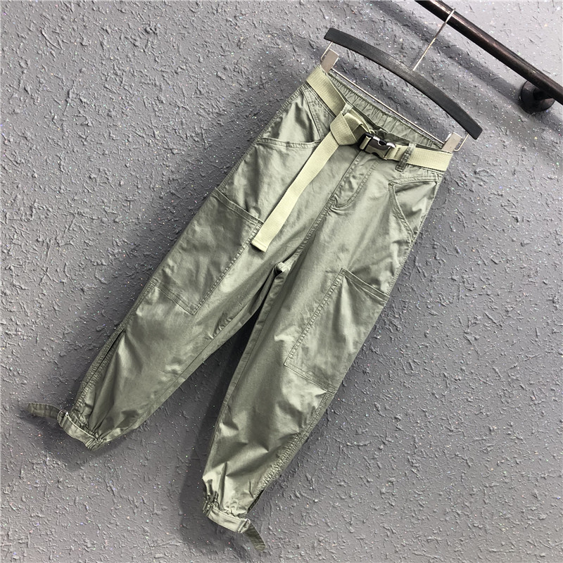 艾天丽旗舰店港味休闲帅气八分工装裤女夏季新款高腰宽松薄款开叉哈伦裤潮2