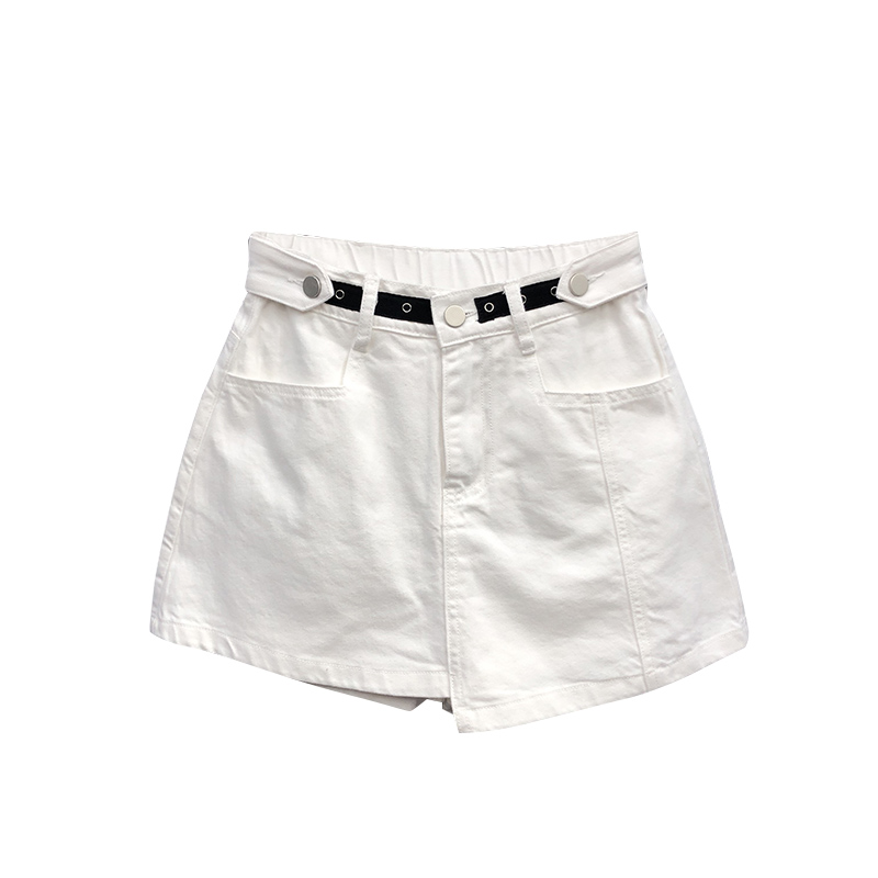 艾天丽旗舰店艾天丽a字阔腿裤裙短裙女20夏季新款时尚白色高腰显瘦牛仔半身裙3