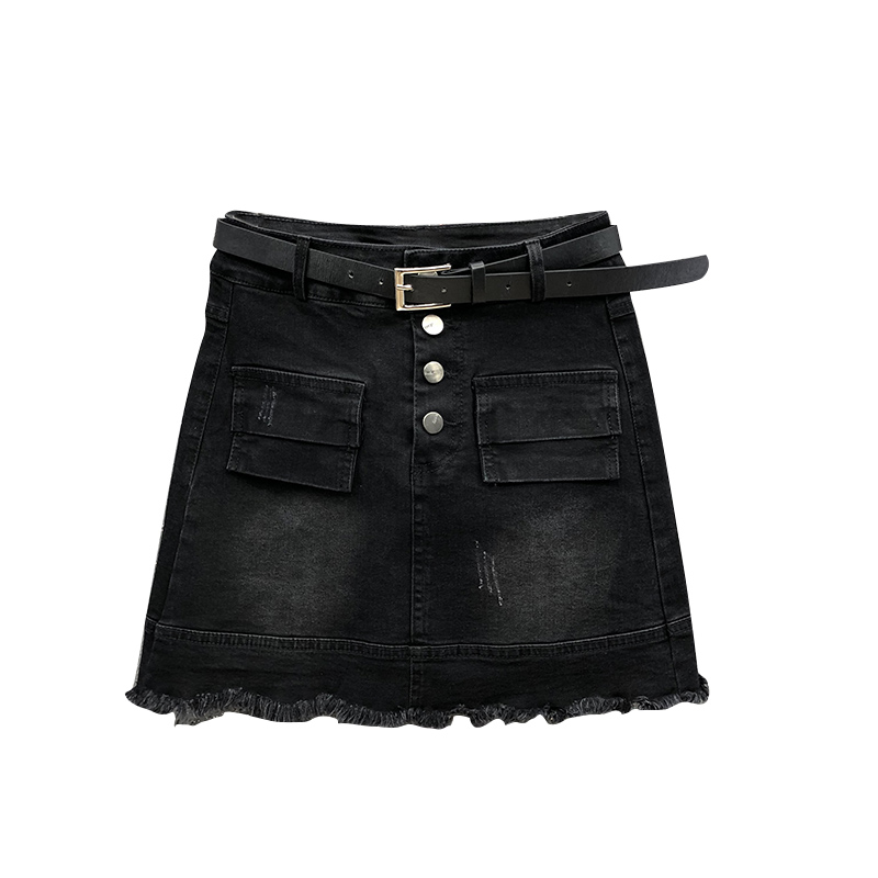 艾天丽旗舰店高腰毛边时尚牛仔裙女春夏新款潮修身显瘦a字包臀半身短裤裙3