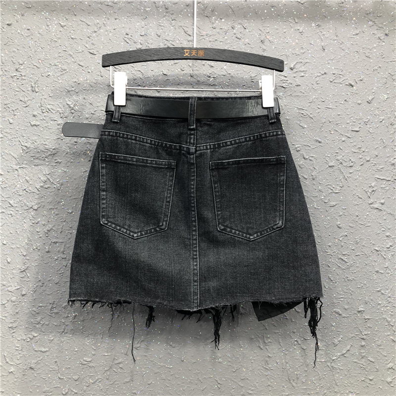 艾天丽旗舰店时尚口袋破洞A字短裤裙女20早秋新款高腰遮胯显瘦包臀牛仔半身裙0