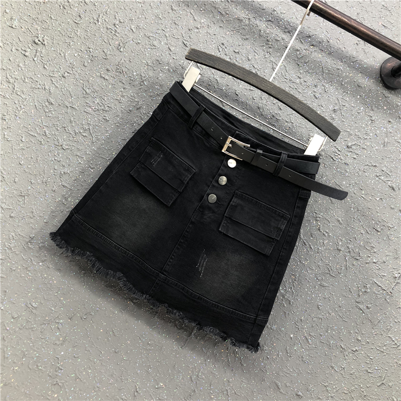 艾天丽旗舰店高腰毛边时尚牛仔裙女春夏新款潮修身显瘦a字包臀半身短裤裙1