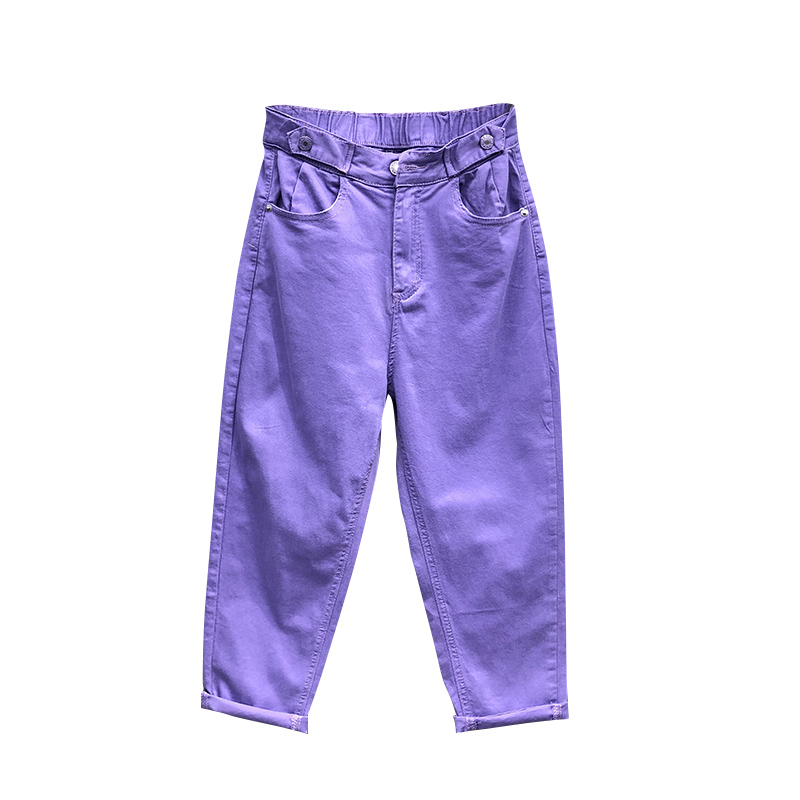 艾天丽旗舰店艾天丽糖果色休闲百搭松紧腰牛仔裤女夏季新款宽松八分哈伦裤3