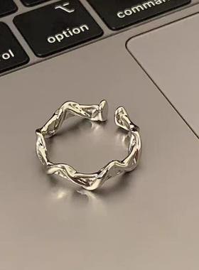 月光石不规则戒指波浪几何指环男女百搭开口可调节对戒轻奢礼物