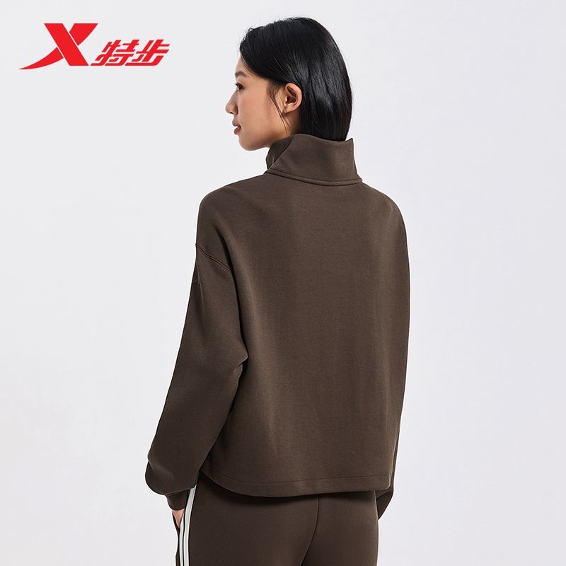 特步官方正品套头卫衣女2024年秋季新款运动服休闲上衣潮流女外套