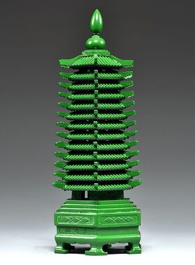 木质绿色十三层文昌塔摆件桃木制挖洞镂空心可装藏13层红宝塔风水