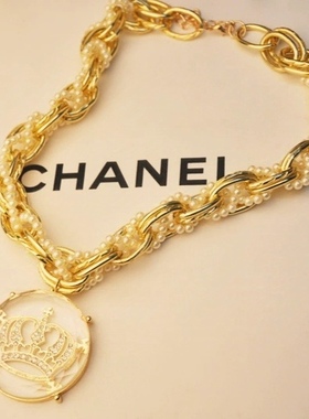 韩国ins时尚透明水晶皇冠镶钻项链小众设计感名媛法式度假毛衣链