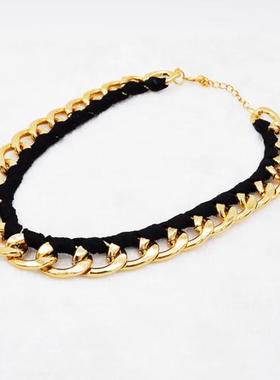 欧美潮流简约百搭荧光色糖果色项链女时尚通勤金属链条织带锁骨链