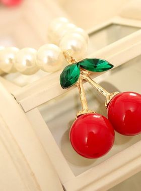 韩版甜美珍珠项链简约百搭个性樱桃毛衣链日韩小清新少女颈链饰品