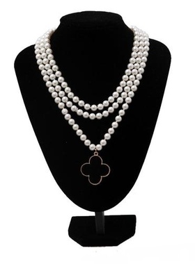 日韩潮流四叶草珍珠多层超长毛衣链名媛气质百搭多变幸运草项链女