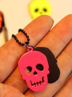 欧美时尚百搭荧光色骷髅头毛衣链朋克多巴胺糖果色轻奢学生项链