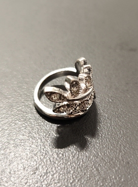 时尚夸张复古水钻一串叶子戒指百搭夜店潮女无名指环围巾扣两用