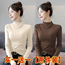 Single two-piece loaded two-sided Develed semi-high collar warm beating undershirt jacket autumn and winter workout 100 hitch long sleeve t-shirt woman