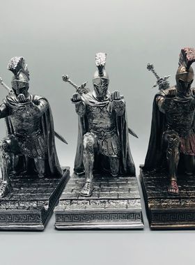 执行官骑士笔座头盔铜像笔筒身穿盔甲英雄骑士跪姿笔架 文具礼品