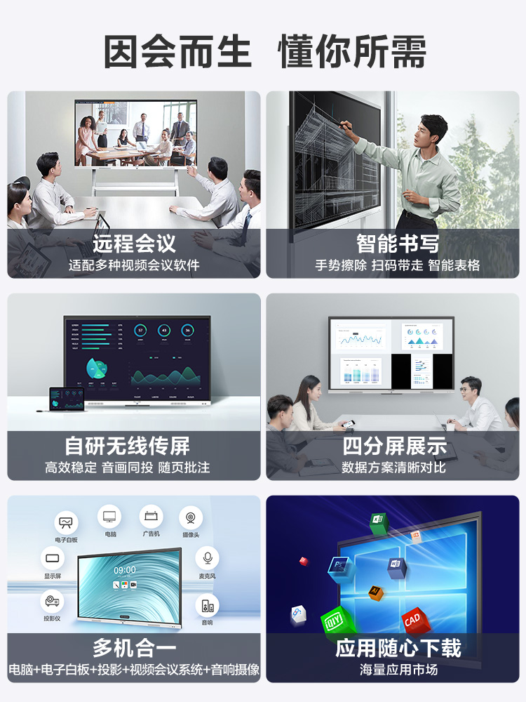 【新锐Pro-Win10】MAXHUB智能会议平板一体机会议电视触摸屏电子白板视频会议一体机无线传屏55/65/75/86英寸-图0