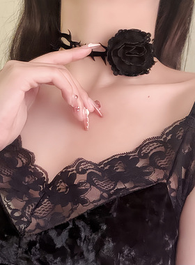 黑色蔷薇绑带choker项链锁骨链颈链小众设计气质甜酷春夏配饰腿环