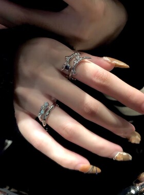三件套戒指女ins潮小众设计精致宝石高级感个性开口可调节食指戒