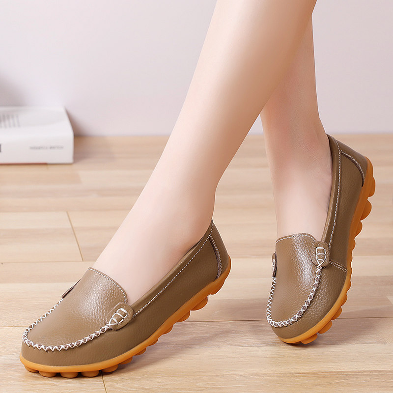 春秋休闲护士小白鞋浅口平底大码妈妈鞋真皮防滑豆豆鞋软底单鞋女,淘宝优惠券,粉丝福利购,淘宝优惠卷