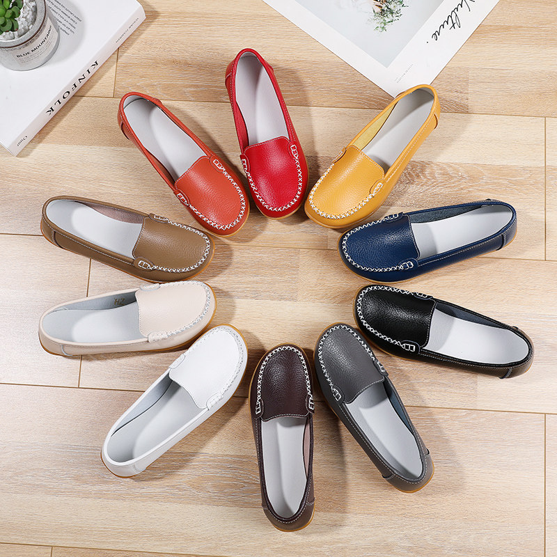 春秋休闲护士小白鞋浅口平底大码妈妈鞋真皮防滑豆豆鞋软底单鞋女,淘宝优惠券,粉丝福利购,淘宝优惠卷