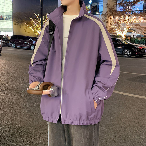 chic早春外套男春秋季新款美式潮牌运动风夹克休闲条纹立领教练服 - 图2