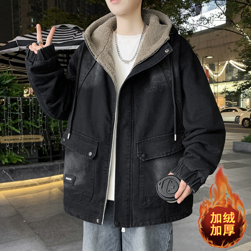 加绒牛仔外套男秋冬季连帽夹克男冬装棉服加厚保暖羊羔绒防寒棉袄,淘宝优惠券,粉丝福利购,淘宝优惠卷