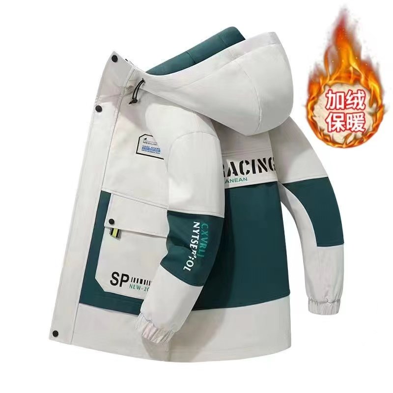 棉衣男秋冬季加绒加厚男士外套青少年潮流拼色印花连帽工装棉服男,淘宝优惠券,粉丝福利购,淘宝优惠卷