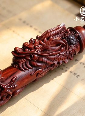 雷击枣木盘龙文昌笔摆件
