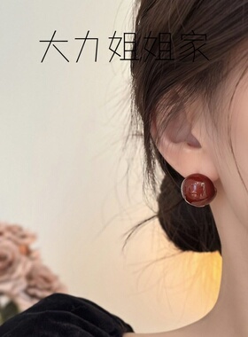 简约气质红色耳钉女秋冬轻奢高级感新年耳环网红时尚新款百搭耳饰