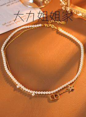 轻奢猪鼻项链珍珠双层叠戴字母五