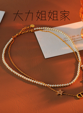 法式复古满钻星星珍珠项链