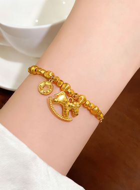 爆闪碎冰冰马上有钱金色木马项链小马铜钱手链叠戴高级锁骨链