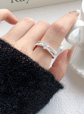 个性开口指环甜美高级感蝴蝶结锆石食指戒百搭叠戴指环年轻款手饰