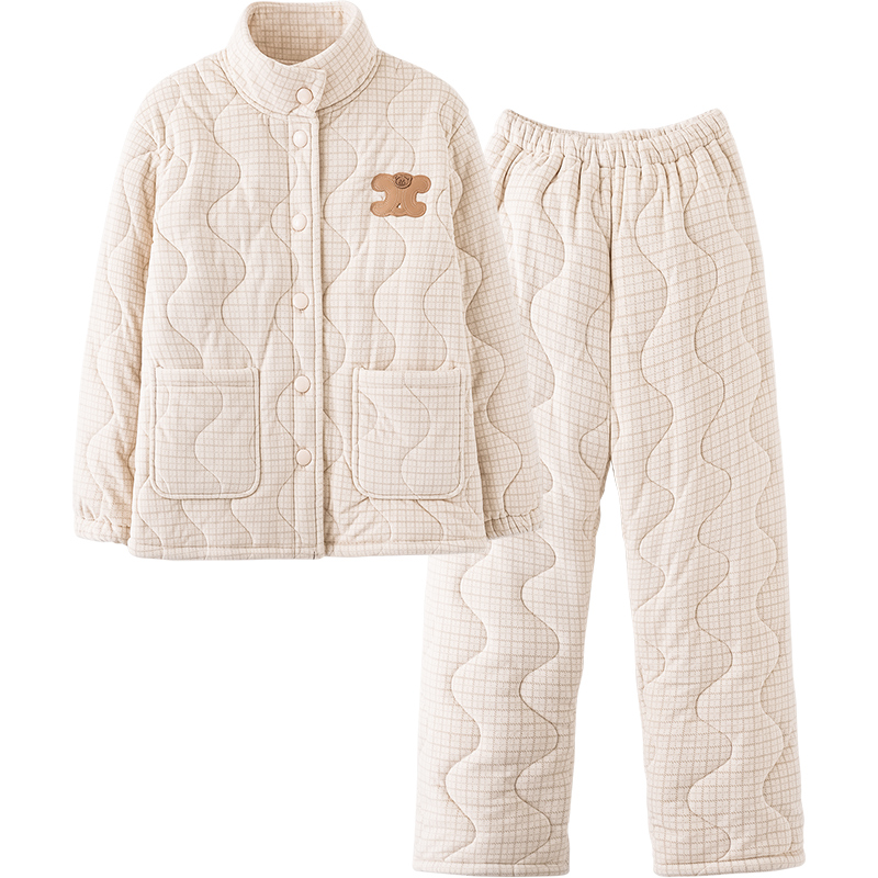 思莉太太情侣睡衣冬季女加厚加绒三层夹棉超厚冬天男士可外穿棉袄 - 图0