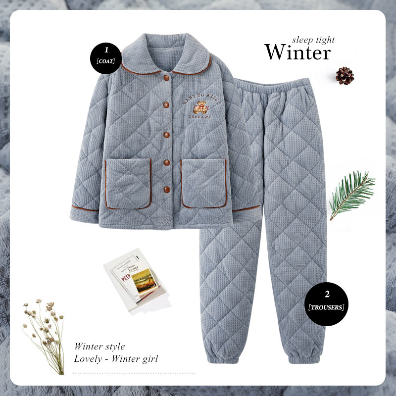 思莉太太冬季加绒三层夹棉超厚睡衣 思莉太太睡衣/家居服套装