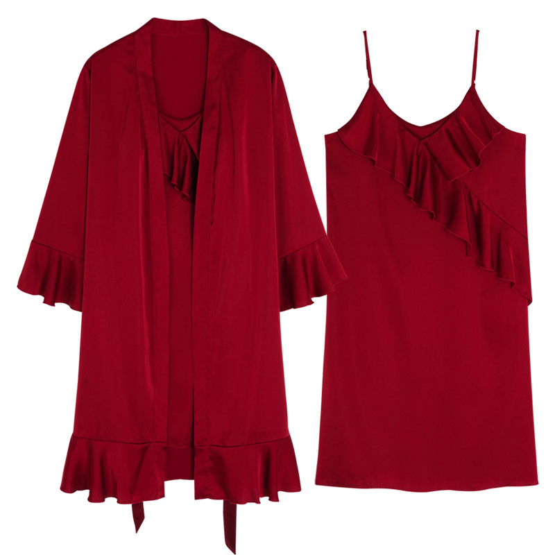 思莉太太情侣夏季冰丝性感红色睡衣 思莉太太睡衣/家居服套装